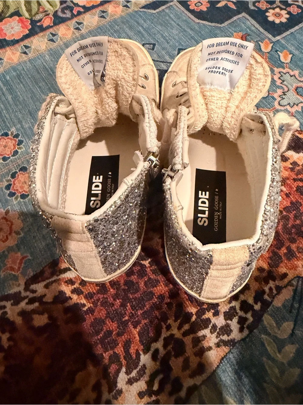 Golden Goose Beige and White High-Top Sneakers